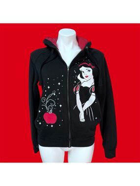 Disney Parks Snow White Poisoned Apple Zip Hoodie Cozy Jacket Black/Red Size S